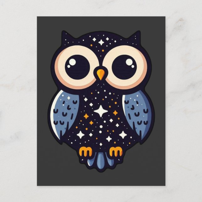 Carte Postale Starry Night Owl Art - lunatique, nocturne, étoile (Devant)