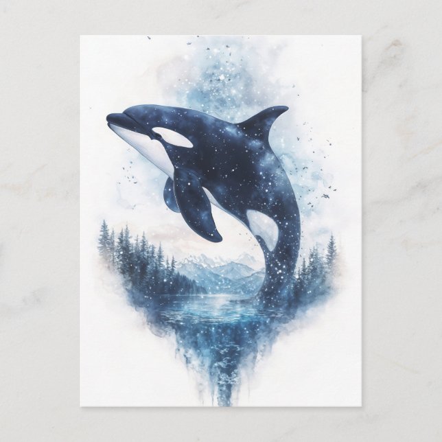 Carte Postale Starry Orca Whale Mountain Forest (Devant)