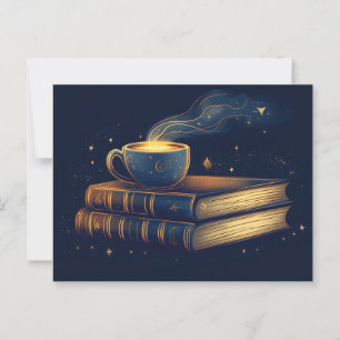 Carte Postale Stars magiques et café avec livres