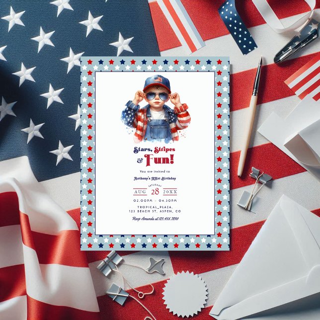 Carte Postale Stars, Rayures & Fun | Anniversaire d'un véritable (Stars, Stripes & Fun | All American Boy Birthday Postcard)