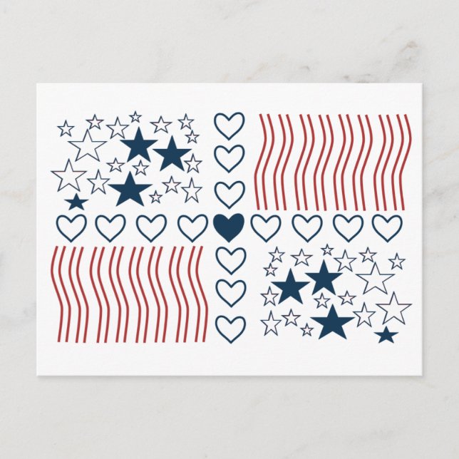 Carte Postale Stars Stripes Coeurs (Devant)