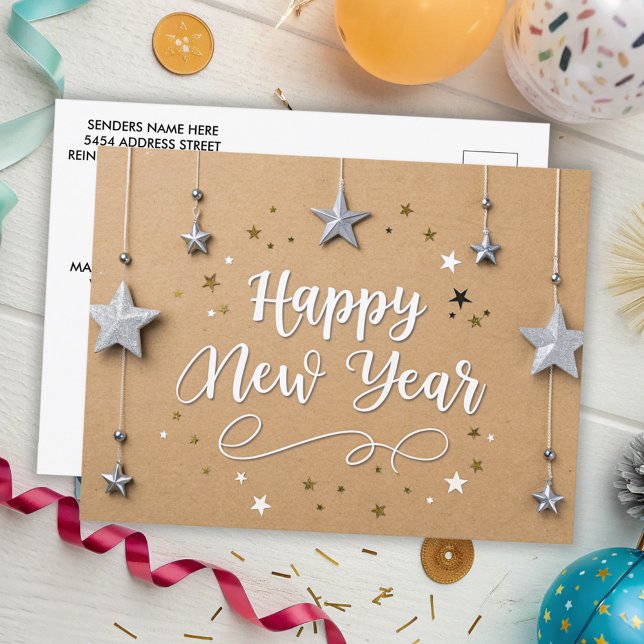 Carte Postale Stars Suspendus Bonne Année Chic Moderne (Créateur téléchargé)