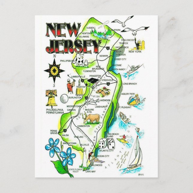 Carte Postale State of New Jersey Illustrated Postcard (Devant)