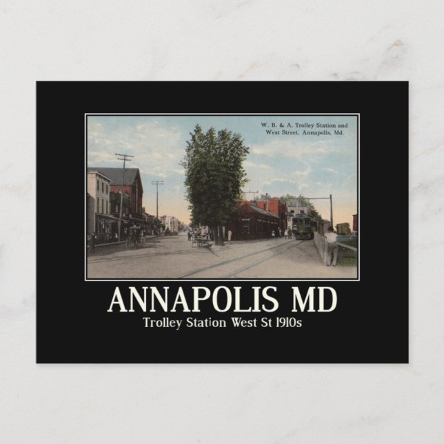 Carte Postale Station de trolley Annapolis MD, d'inspiration Vin (Devant)