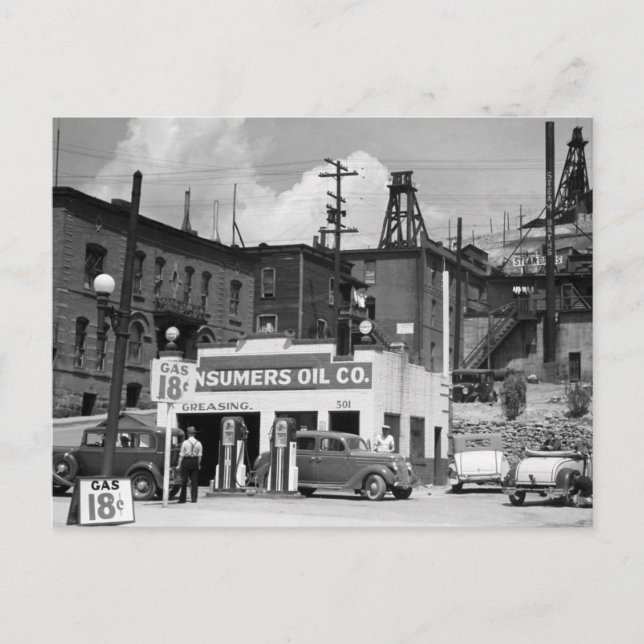 Carte Postale Station-service ancienne, années 1930 (Devant)