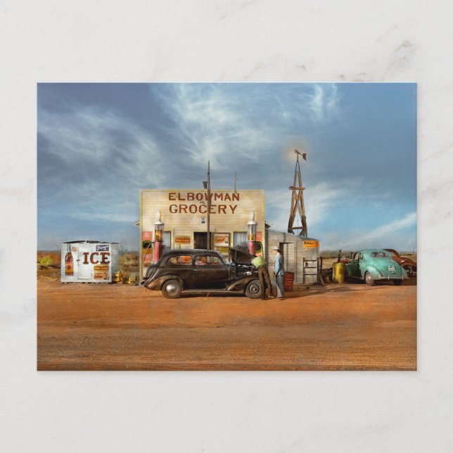 Carte Postale Station-service - Au milieu de nulle part 1940 (Devant)