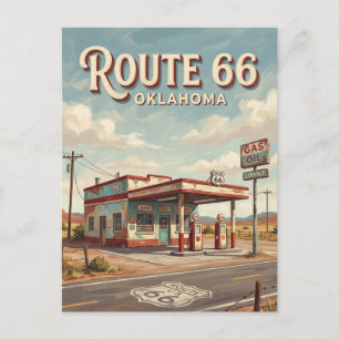 Carte Postale Station-service vintage de la route 66 en Oklahoma