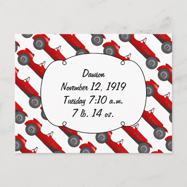 Carte Postale Statistiques de bébé garçon de voiture classique p (Devant)