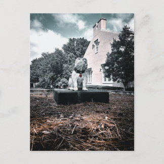 Carte Postale Statue de chien blanc sur piédestal vue dramatique