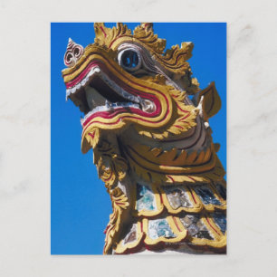 Carte Postale Statue de dragon multicolore à Wat Duang Di