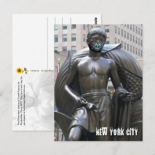 Carte Postale Statue de jeunesse avec masque facial calavera - C