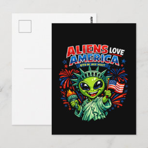 Carte Postale Statue de la Liberté Alien 4 juillet