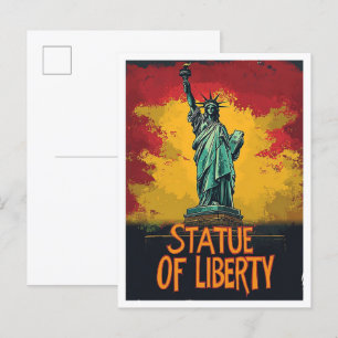 Carte Postale Statue de la Liberté Art Vintage Illustration Voya