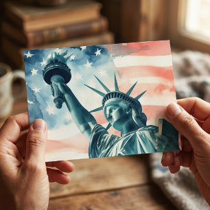 Carte Postale Statue de la Liberté avec drapeau américain