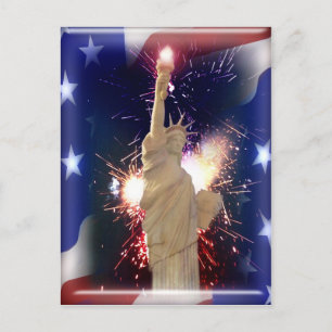 Carte Postale Statue de la Liberté avec feux d'artifice du 4 jui