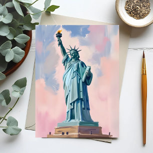 Carte Postale Statue de la Liberté Coucher de soleil pastel NYC 