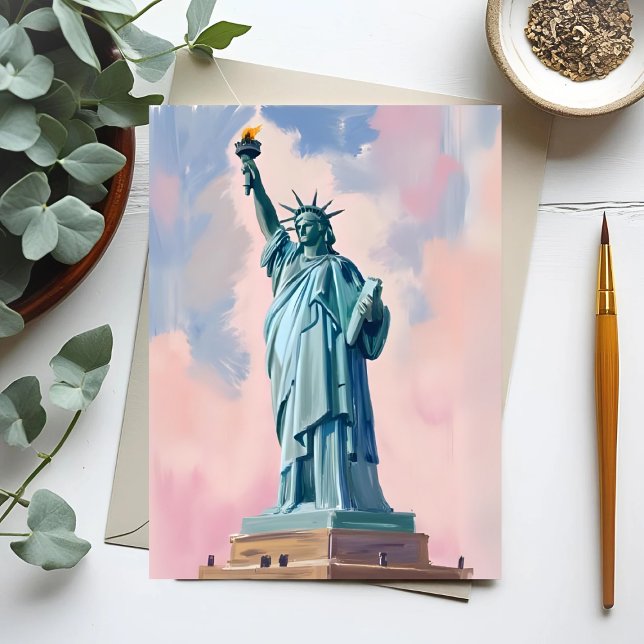 Carte Postale Statue de la Liberté Coucher de soleil pastel NYC  (Créateur téléchargé)