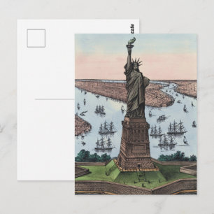 Carte Postale Statue de la Liberté du port de NYC Art vintage 18