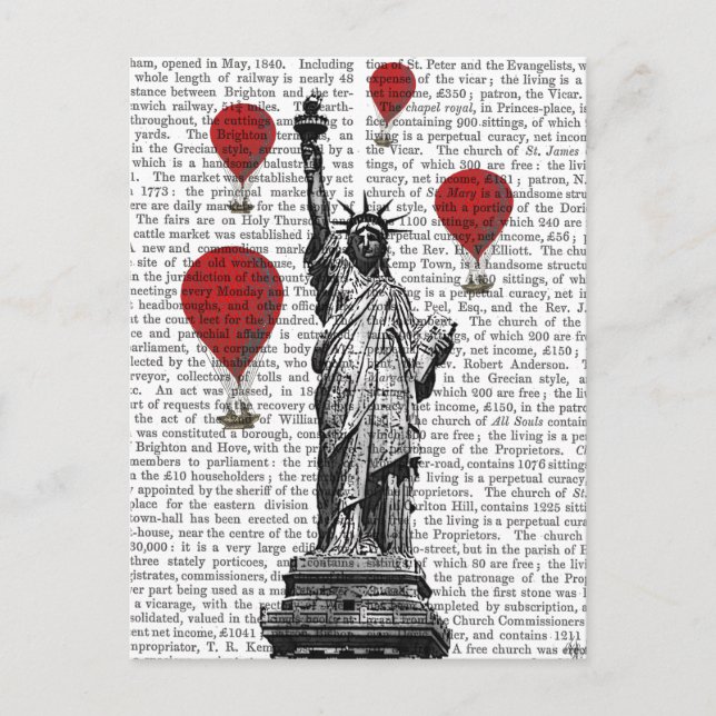 Carte Postale Statue de la Liberté et Ballons rouges à air chaud (Devant)