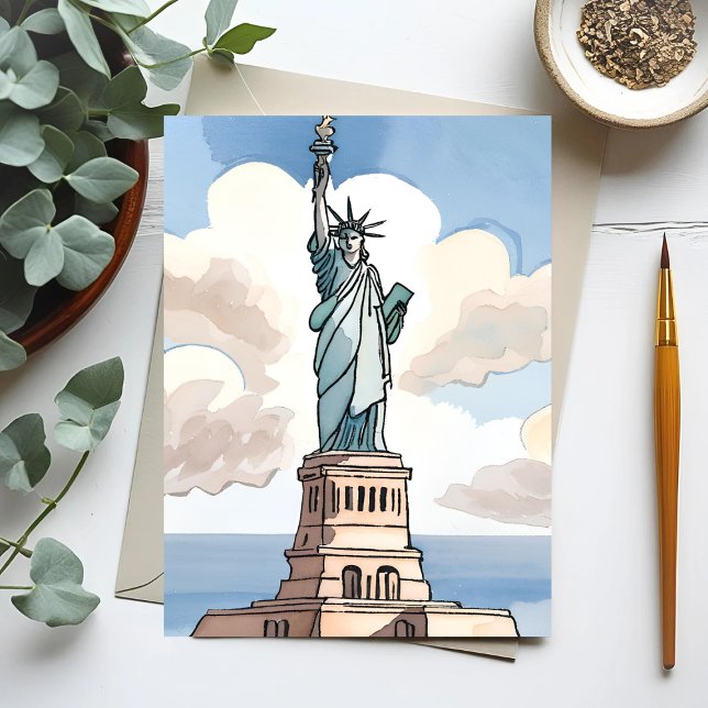 Carte Postale Statue de la Liberté | Monument aquarelle (Créateur téléchargé)