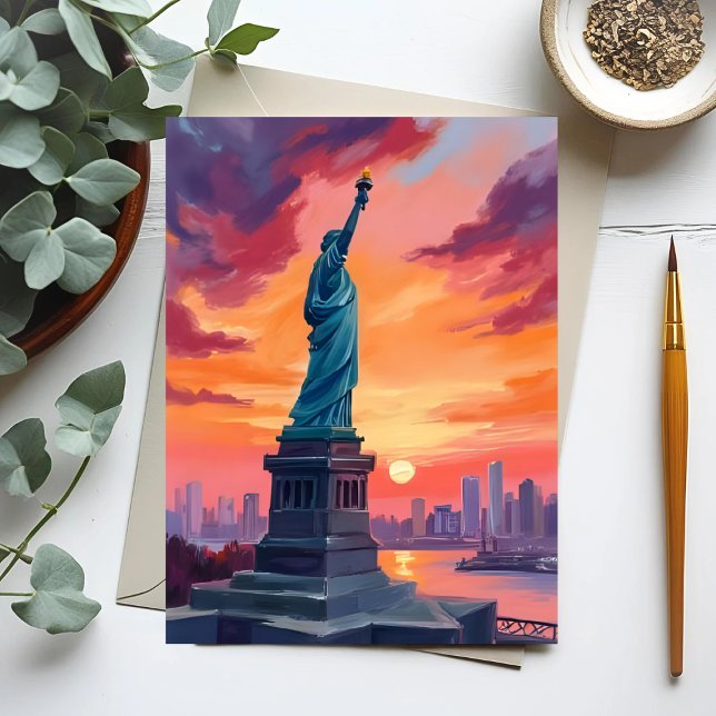 Carte Postale Statue de la Liberté NYC Skyline Coucher de soleil (Créateur téléchargé)