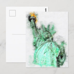 Carte Postale Statue de Liberty Aquarelle Portrait de gros plan