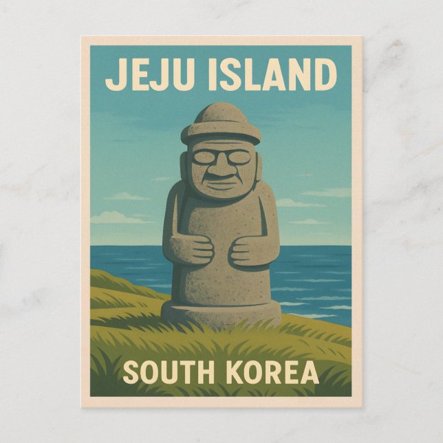 Carte Postale Statue de l'île de Jeju Vintage voyage Corée Retro (Devant)