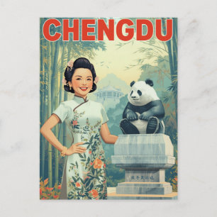 Carte Postale Statue de Panda à Chengdu en Chine Voyage Vintage
