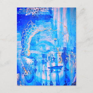 Carte Postale Statue de tête de Bouddha bleu spirituel Abstraite
