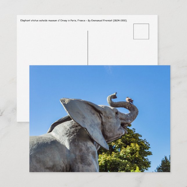 Carte Postale Statue d'éléphant devant le musée d'Orsay à Paris (Devant / Derrière)