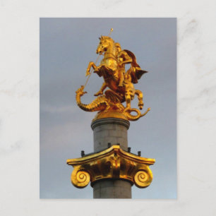Carte Postale Statue D'Or De Saint George, République De Géorgie