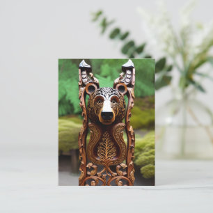 Carte Postale Statue d'ours en bois