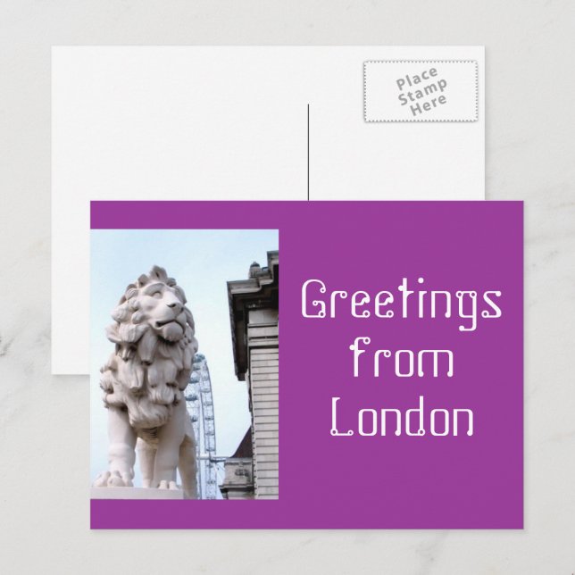 Carte Postale Statue du Lion de Londres (Devant / Derrière)