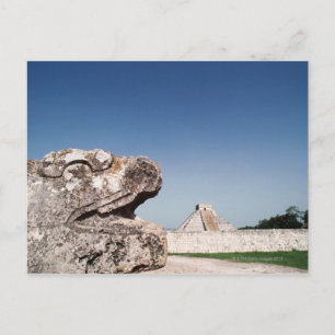 Carte Postale Statue du Serpent par pyramide au Mexique