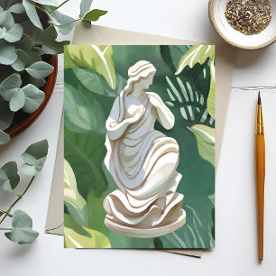 Carte Postale Statue romaine Peinture botanique à l'aquarelle