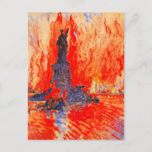 Carte Postale Statue sans tête de la Liberté avec NYC en flammes