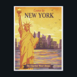 Carte Postale Statue vintage de New York sur la liberté États-Un<br><div class="desc">vintage,  rétro,  voyage,  moderne,  aquarelle,  classique,  New York,  statue de la liberté,  cartes postales des états-unis, </div>
