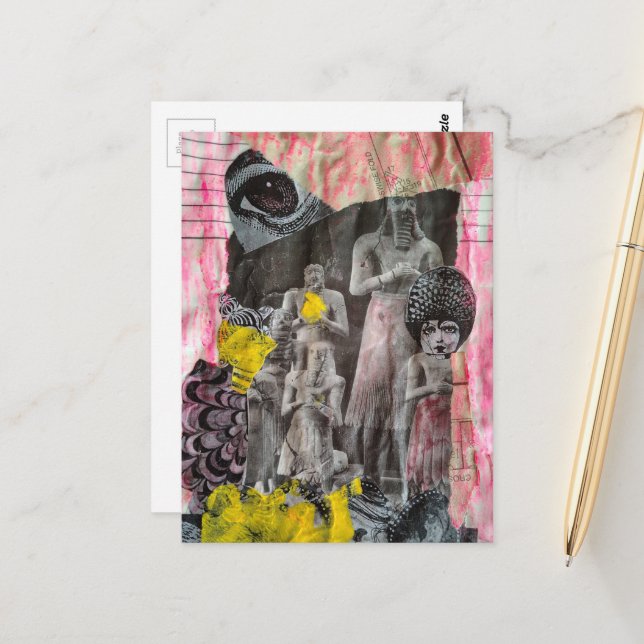 Carte Postale Statues of People mixed media collage (Devant/Arrière en situation)