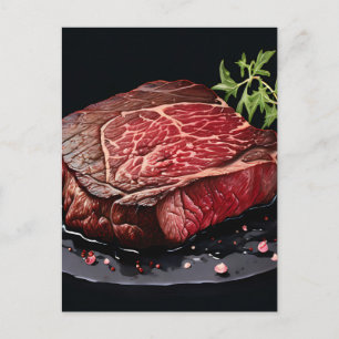 Carte Postale Steak de Ribeye Cru en Gros Plan
