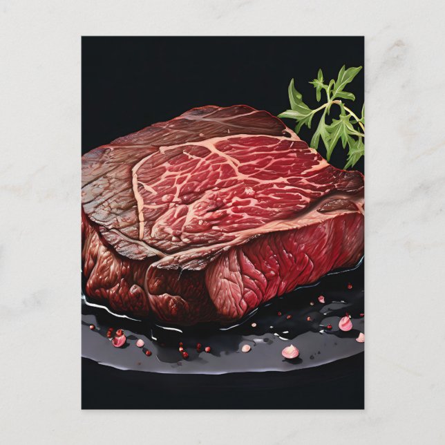 Carte Postale Steak de Ribeye Cru en Gros Plan (Devant)