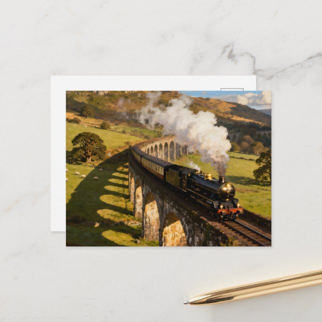 Carte Postale Steam Locomotive on Viaduct (Devant/Arrière en situation)