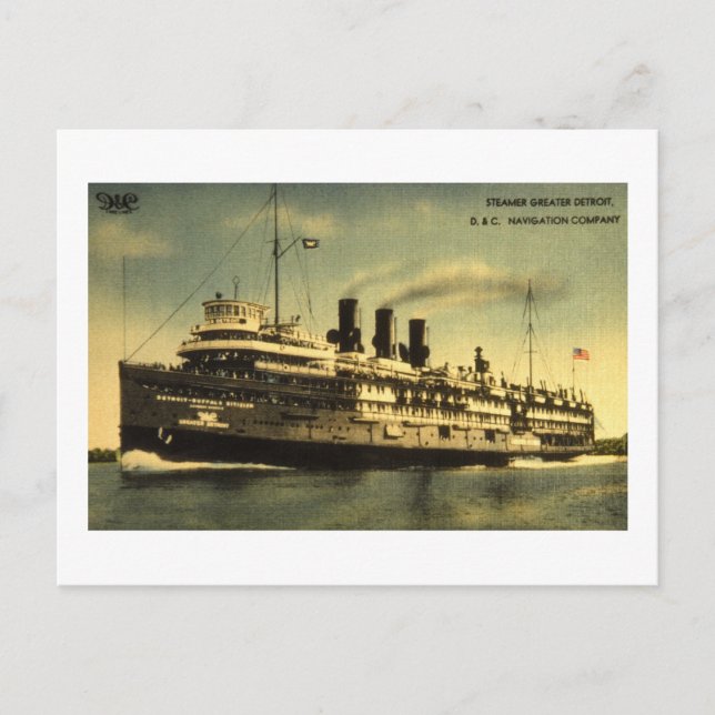 Carte Postale Steamer Greater Detroit, D&C Navigation Company (Devant)
