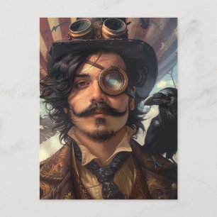 Carte Postale Steampunk Airship Victorian Industrial Raven
