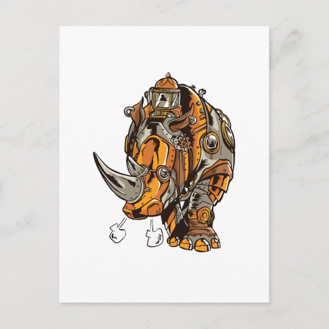 Carte Postale Steampunk Armor RHINO Mécanique Geek Chic (Devant)