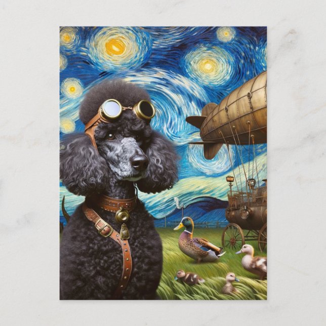Carte Postale Steampunk Black Poodle Pilote Van Gogh (Devant)