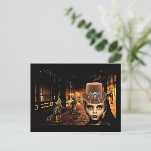 Carte Postale Steampunk Boy Robot Dog temps Voyage Original Scif (Debout devant)