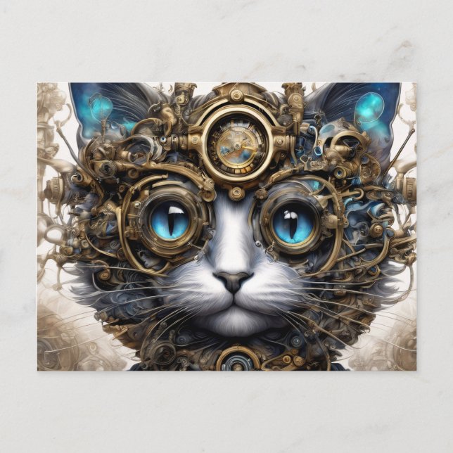 Carte Postale Steampunk Chat 2 (Devant)