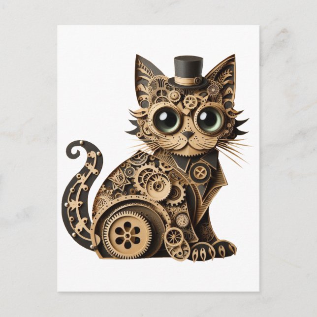 Carte Postale Steampunk chat animaux papier artisanat (Devant)