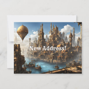 Carte Postale Steampunk City avec ballon Nouvelle adresse