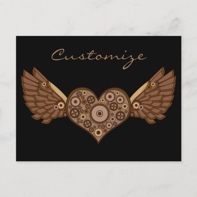 Carte Postale Steampunk Coeur ailé avec engrenages Thunder_Cove (Devant)